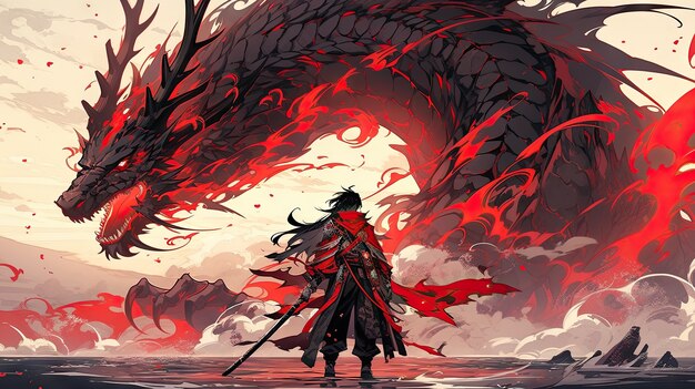 Besta de dragão mítico no estilo anime