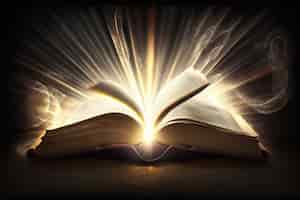 Foto grátis bíblia sagrada com raios de luz saindo de ia generativa