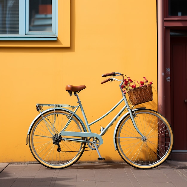 Foto grátis bicicleta sentada na parede amarela