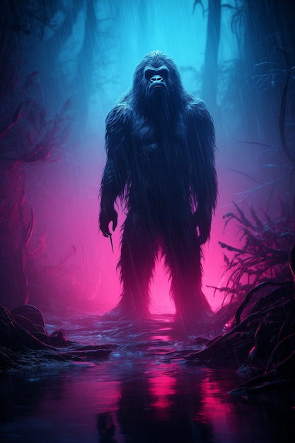 Foto grátis bigfoot representado em brilho de néon