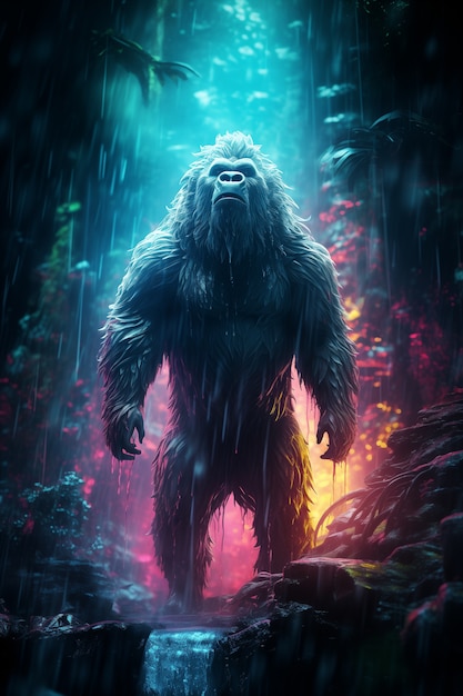 Bigfoot representado em brilho de néon