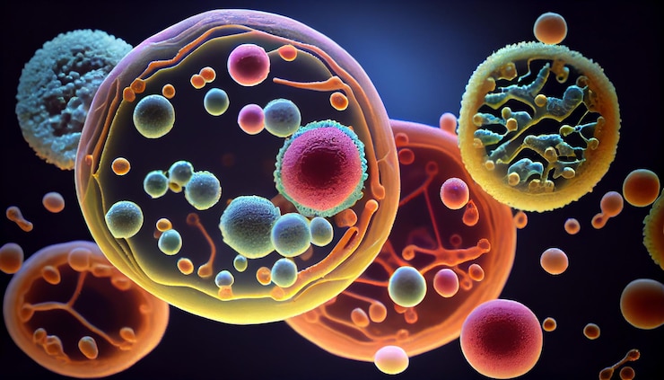 Foto grátis biologia abstrata célula pequena se multiplicando em ampliação de alta escala gerada por ia