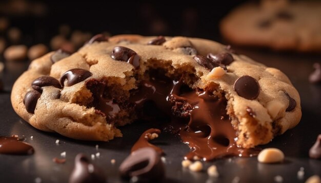 Biscoitos caseiros com gotas de chocolate empilhados em um prato gerado por IA