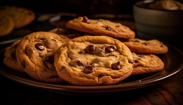 Foto grátis biscoitos caseiros com gotas de chocolate, uma doce indulgência gerada pela ia