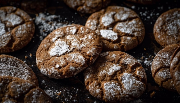 Foto grátis biscoitos de chocolate recém-assados na mesa rústica gerados por ia