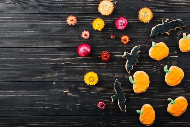 Biscoitos de Halloween com flores