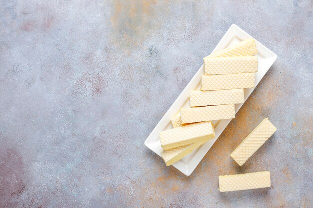 Biscoitos de wafer doce frescos.