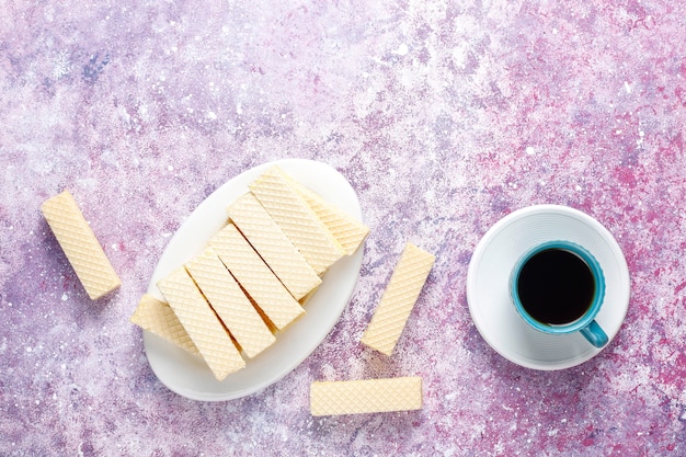 Biscoitos de wafer doce frescos.