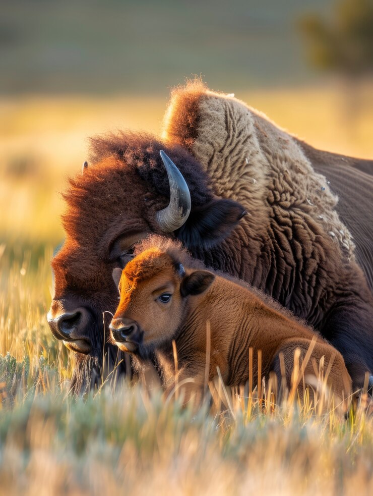 Foto grátis bison na natureza num dia ensolarado