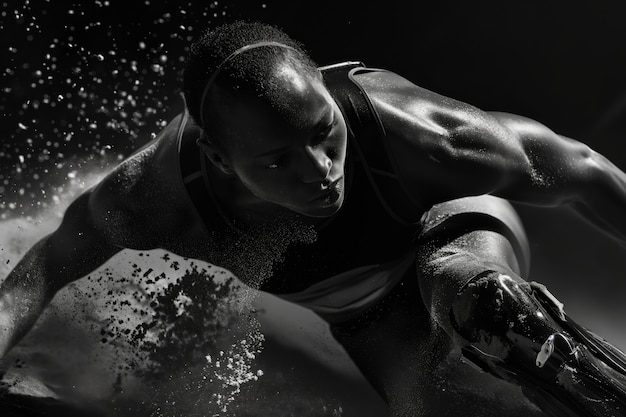 Foto grátis black and white portrait of athlete competing in the paralympics championship games