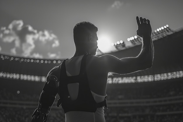 Foto grátis black and white portrait of athlete competing in the paralympics championship games