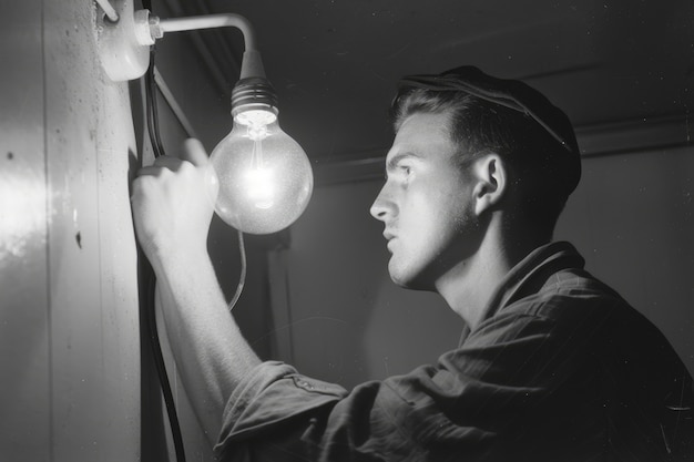 Foto grátis black and white vintage portrait of man doing housework and household chores