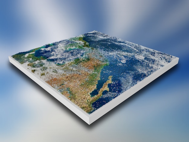 Bloco de paisagem pixelizada em 3D com cubos extrudados