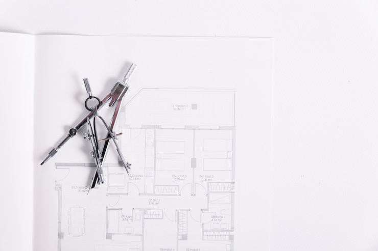 Foto grátis blueprints sob bússolas