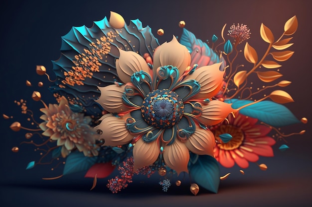 boho de flor 3d renderização ai generativa