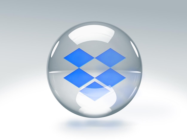 Foto grátis bolha de vidro transparente com logotipo do dropbox dentro dela isolada em fundo transparente