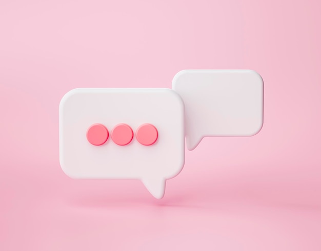 Bolhas de bate-papo ou interface do usuário do site de ícone de bolha de fala na ilustração de renderização 3d de fundo rosa