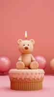 Foto grátis bolo de aniversário 3d com vela de urso no topo