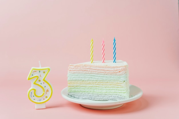 Bolo de aniversário ao lado da vela