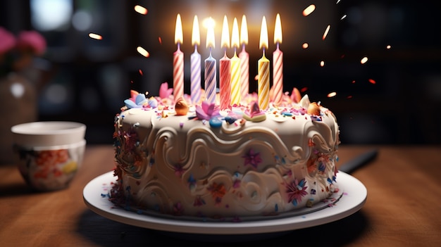 Foto grátis bolo de aniversário delicioso com velas