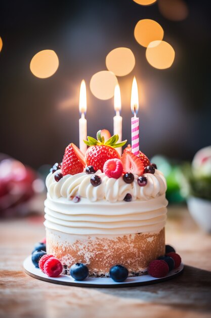 Bolo de aniversário delicioso com velas