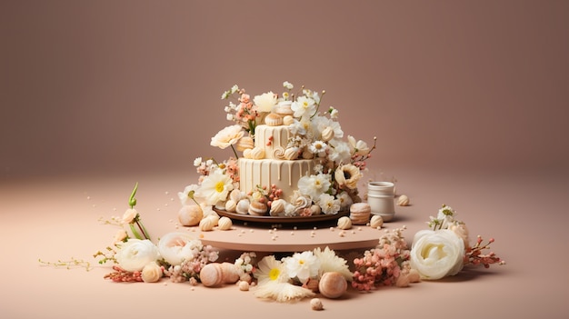 Foto grátis bolo sobrecarregado com flores