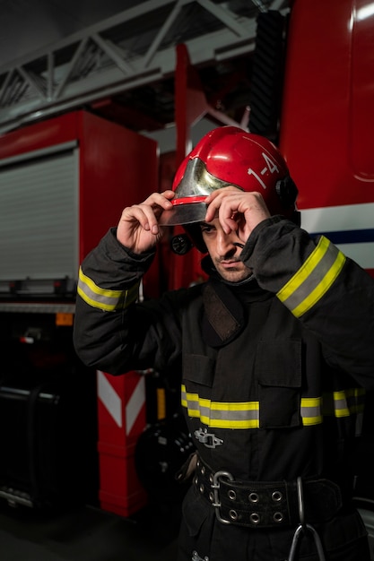 Foto grátis bombeiro pronto para sua missão