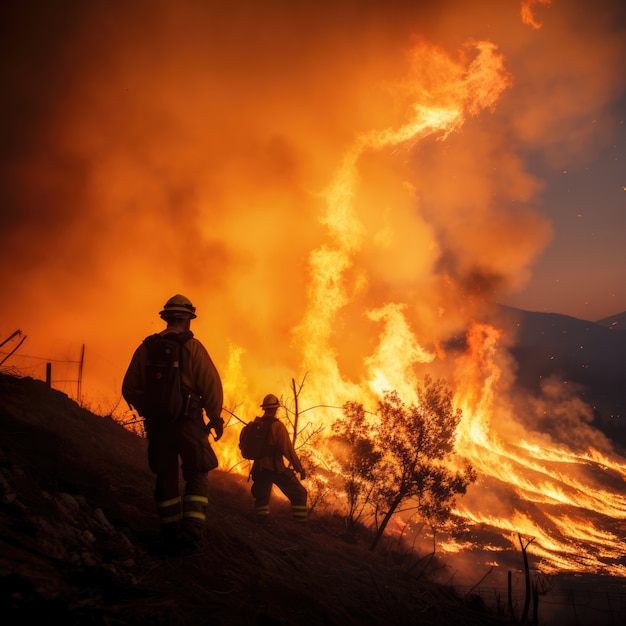 Foto grátis bombeiros a tentar apagar um incêndio