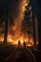 Foto grátis bombeiros ajudando com incêndio na natureza