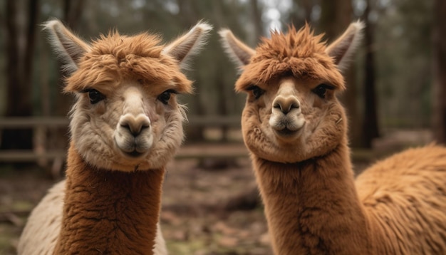 Foto grátis bonito retrato de alpaca olhando para a câmera na fazenda rural gerada por ia