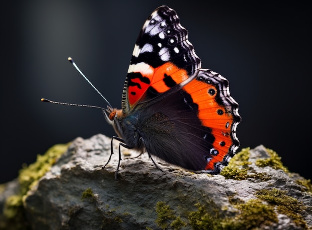 Borboleta na rocha com musgo