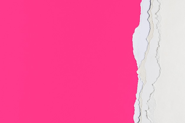 Borda de papel rasgado em rosa em fundo colorido feito à mão