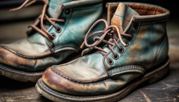 Botas de caminhada de couro usadas e desgastadas geradas por ia