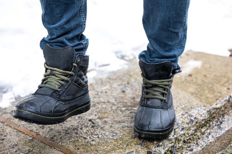 Foto grátis botas impermeáveis de qualidade para closeup de mau tempo