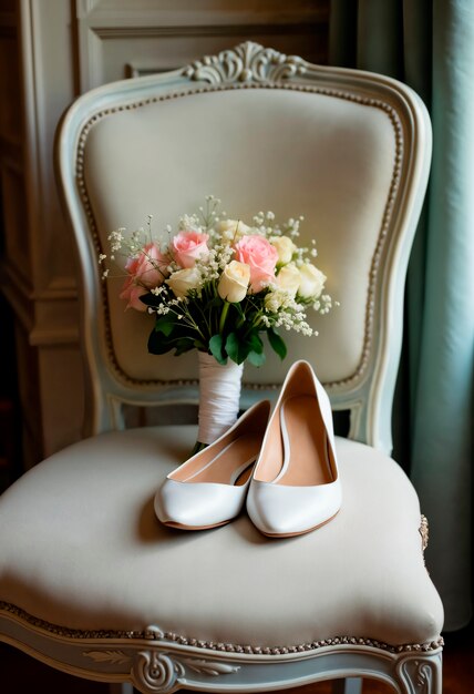 Bouquet e sapatos de noiva