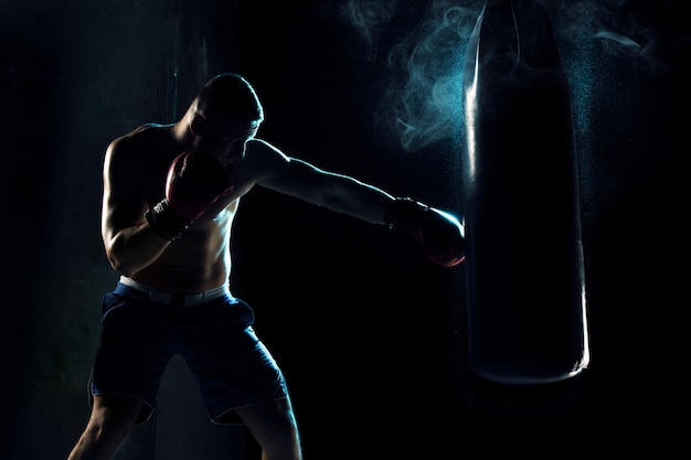 Boxer masculino boxe em saco de pancadas