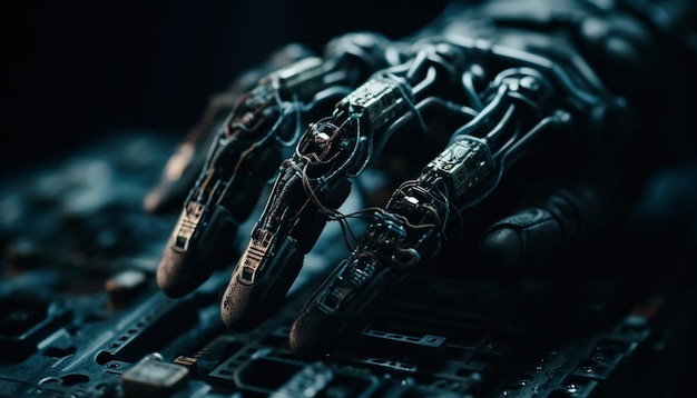 Foto grátis braço robótico futurista trabalhando em máquinas complexas geradas por ia