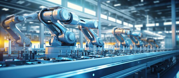 Braços robóticos a trabalhar numa fábrica inteligente