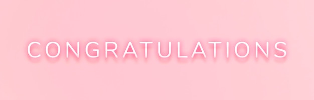 Foto grátis brilhante parabéns tipografia neon em um fundo rosa