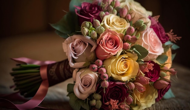 Buquê de flores frescas adiciona elegância à IA generativa de celebração