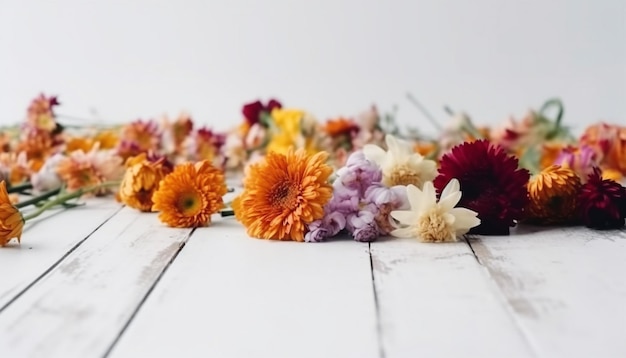 Buquê multicolorido de flores frescas na ia generativa de mesa