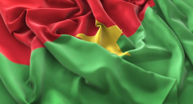 Burkina Faso Flag Ruffled Beautifully Waving Macro Close-Up Shot