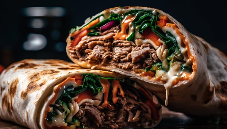 Foto grátis burrito de carne grelhada com guacamole fresco e salsa gerado por ia