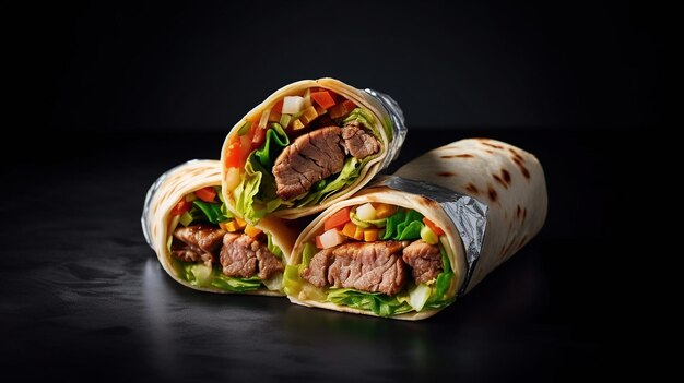 Burritos wraps com imagem gerada por IA de carne e legumes