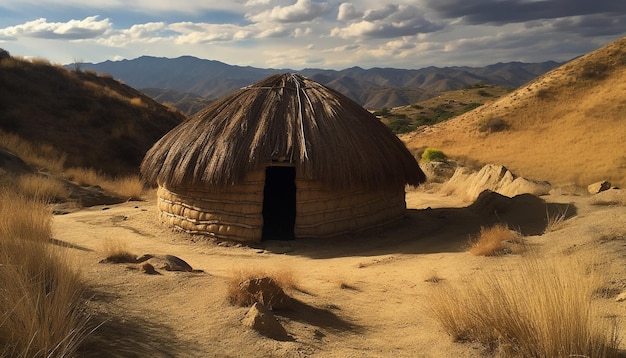 Cabana rural em pastagens africanas secas geradas por IA