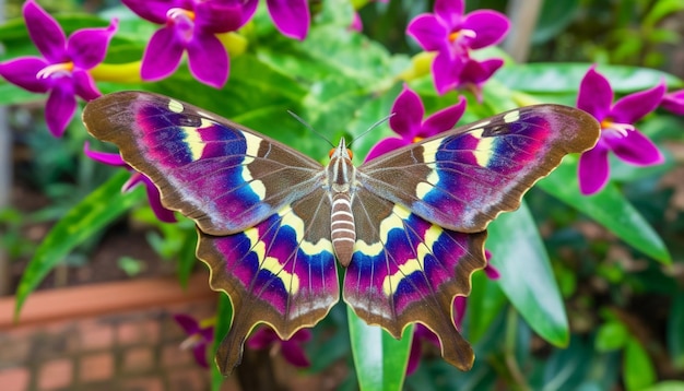 Foto grátis cabeça de animal com cores vibrantes e delicada decoração de borboleta gerada por ia