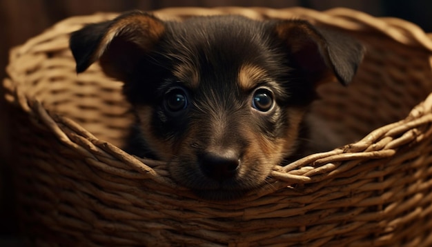 Foto grátis cachorrinho fofo sentado ao ar livre olhando para a câmera com olhos tristes gerados por inteligência artificial