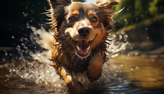 Cachorro bonito brincando ao ar livre gerado por inteligência artificial