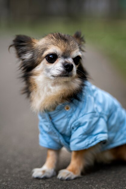 Foto grátis cachorro chihuahua fofo passando tempo ao ar livre