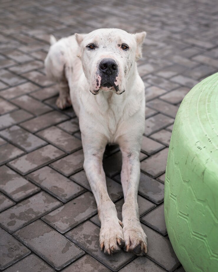 Foto grátis cachorro de resgate fofo posando no abrigo esperando para ser adotado